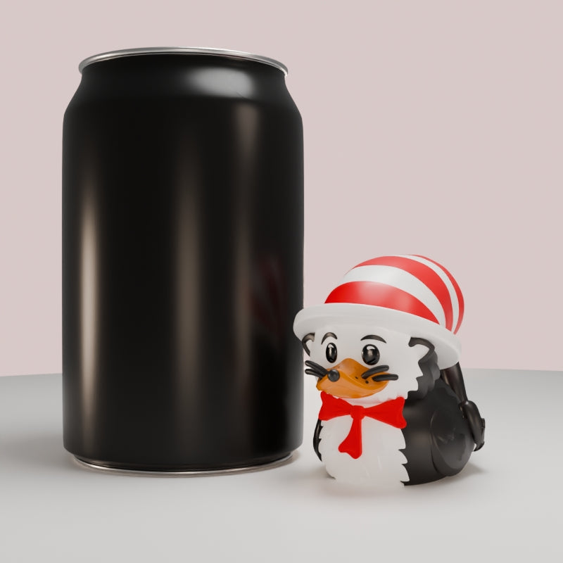 The Cat in the Hat TUBBZ Collectible Duck (Mini Edition) available from TUBBZ US - scale comparison front view