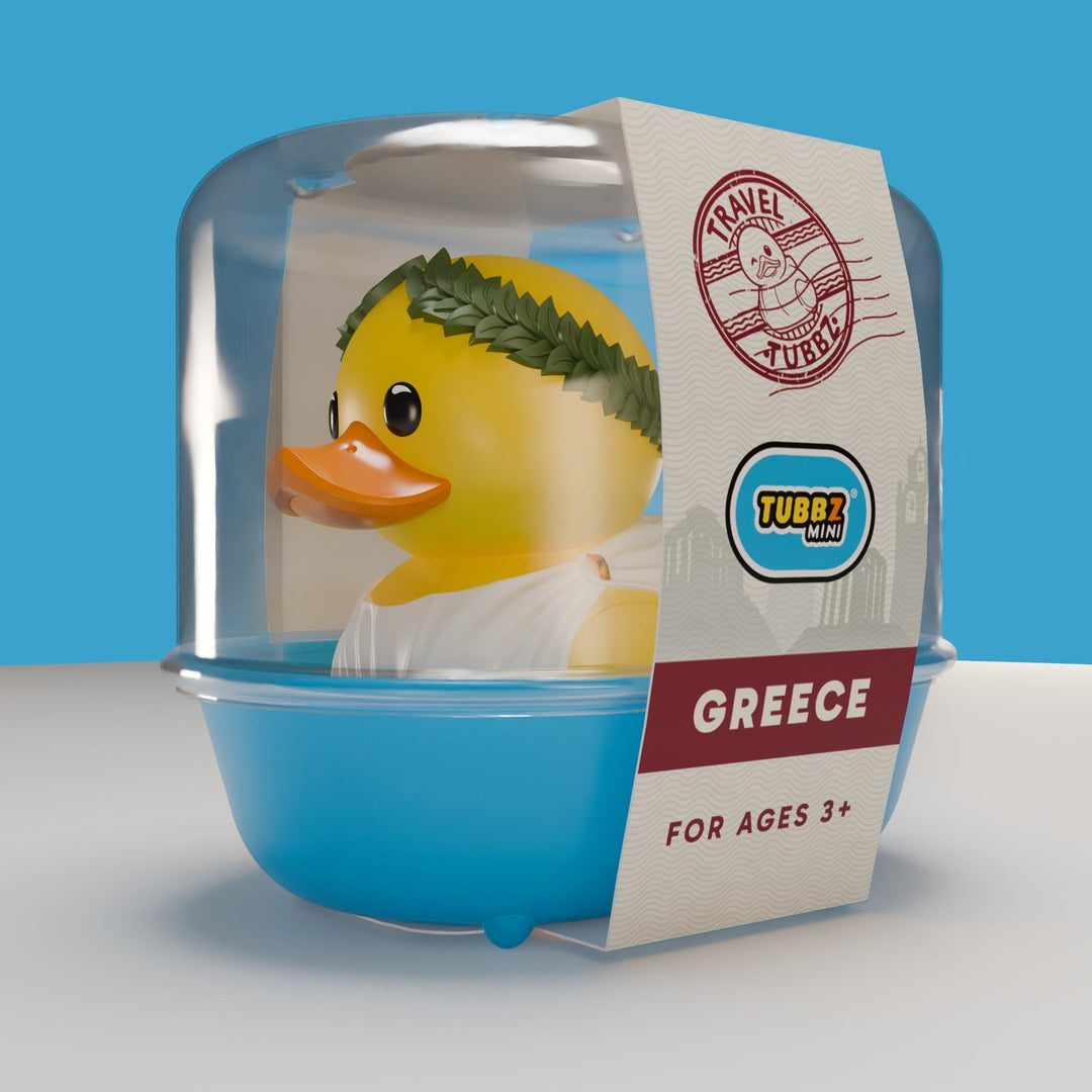 Travel Greece TUBBZ Collectible Duck (Mini Edition) available from TUBBZ US - packaged front-left angle view