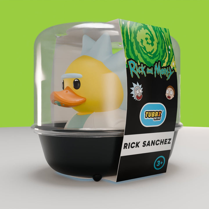 Rick & Morty Rick Sanchez TUBBZ Collectible (Mini Edition) available from TUBBZ US - front angled duck with display box view